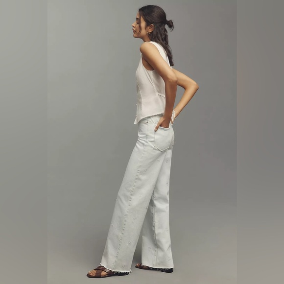 Anthropologie LE JEAN High-Rise Wide-Leg Bow Embroidery Jeans - Picture 5 of 11